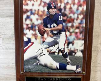 Lot #153 Fran Tarkenton Autographed Photo Plaque NY Giants NFL HOF QB #10 1975 MVP