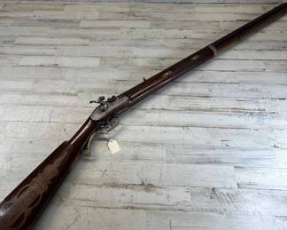 Lot #21 Antique Percussion Cap Half-Stock Plains Rifle Walnut Brass Patchbox c1850s