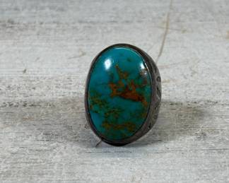 Lot #138 Vintage Native American Sterling Silver Turquoise Cabochon Stamped Men's Ring