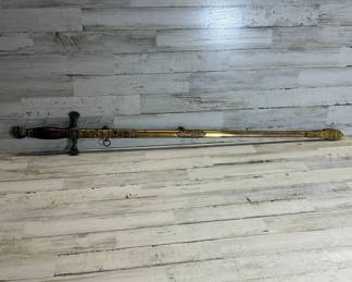 Lot #29 Antique Knights Templar Masonic Ceremonial Sword Brass Scabbard Wood Grip c1900
