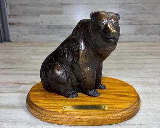Lot #117 Carl E. Jensen 'The Grizzly' Possibly Bronze Bear Sculpture, Signed, Oak Base