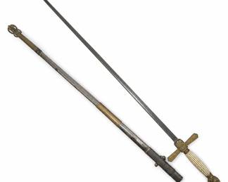 Lot #10 Antique Masonic Fraternal Dress Sword Brass Cross Guard Bone Grip w/ Scabbard