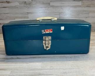 Lot #60 Vintage Western Auto Revelation Steel Tackle Box Teal Blue Spill Proof 1950s