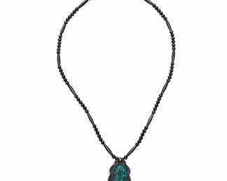Lot #9 Native American Sterling Silver Navajo Pearl Turquoise Pendant Necklace c1970s