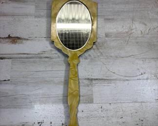 Lot #78 Antique Art Deco Celluloid Pearlescent Hand Mirror Engraved Floral Vanity 1920s