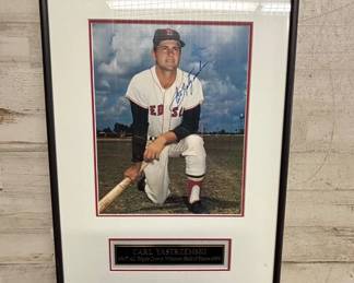 Lot #158 Carl Yastrzemski Autographed 8x10 Photo Framed Boston Red Sox HOF 1989 Yaz