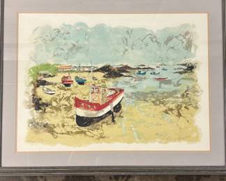 Lot #160 Kluchee (possibly) Signed Limited Edition Lithograph Harbor Boats Low Tide