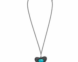 Lot #6 Southwestern Sterling Silver Turquoise Heart Pendant Necklace Curb Chain