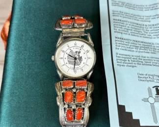 Lot #109 Native American Sterling Silver Coral Watch Tips Men's Southwestern 1999