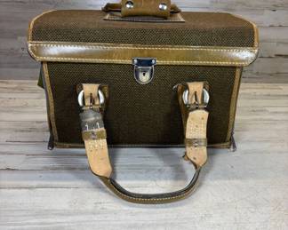 Lot #95 Vintage Olive Green Canvas Leather Trim Camera Bag Hard Case Satchel 1960s