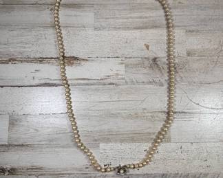 Lot #112 Vintage Faux Pearl Strand Necklace Silver Tone Flower Clasp Mid Century 1950s