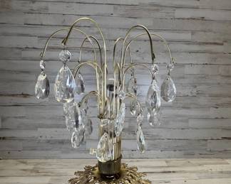 Lot #54 Vintage Brass Crystal Prism Waterfall Table Lamp Ornate Cast Base Claw Feet