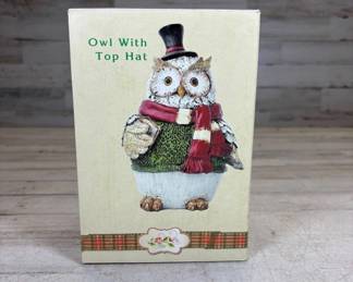 Lot #145 Cracker Barrel Owl With Top Hat Resin Christmas Figurine Holiday Decor NIB