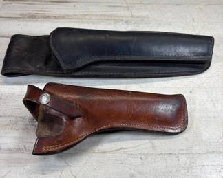 Lot #165 Hunter Co & Bucheimer Vintage Leather Gun Holsters Lot of 2 Black Brown Revolver