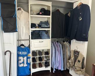 Men’s clothing shoes, dress shirts, new suit, jackets, etc.