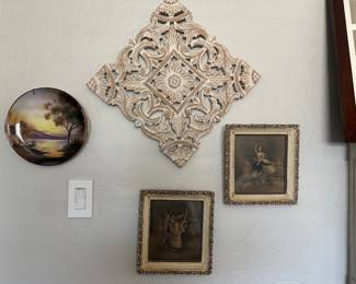 16 in.² carved wood, ballerina’s and hand painted lake scene tray