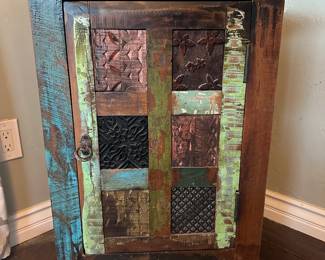 Super fun painted cabinet is 16 inches deep by 22 inches wide by 31 inches high