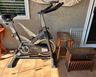 Lanos exercise, bicycle, drop leaf side table needs TLC, magazine rack has metal inlay on top. She’s sweet but old. Hope you can save her.