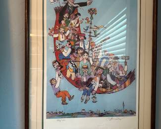Super fun 926/1000 Obican Magic Carpet pencil signed lithograph 26 x 36“