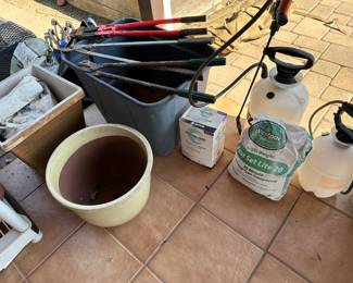 Yard tools, sprayer units, plant pots