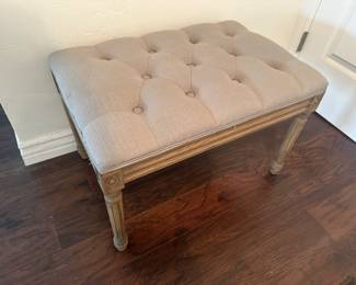 Button detail linen bench seat stool is 18 x 26”