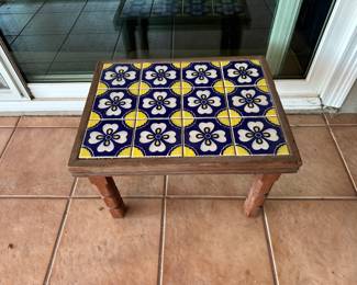 Low tile top side table about 14 x 19 and 13 inches high