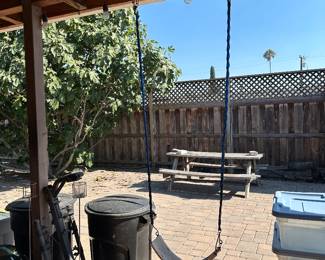 Patio swing great design with metal chain going through the seat underneath