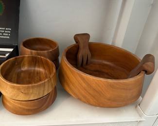 Wood salad bowl set with great tossing forks bowl is 11 inches across
