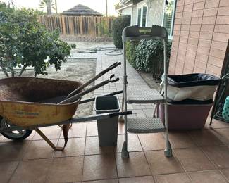 Stepstool vintage wheelbarrow yard tools