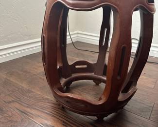 Base of barrel shaped side table is 12 inches on top 14 inches across base
