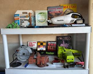 Home diffuser new,  Black & Decker circular saw, Columbian bench vice, Poulan chainsaw 14 inch, 