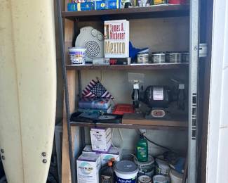 Bench grinder, small paints, garage misc.