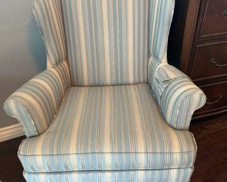 Both wing back chairs in pristine condition with arm covers still new