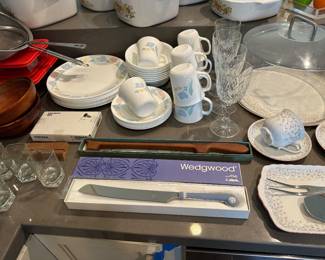 Wood, carving knife, Wedgewood serving  knife, Corelle dishes