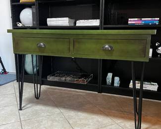 Green 2 Drawer Console Table with Hairpin Legs