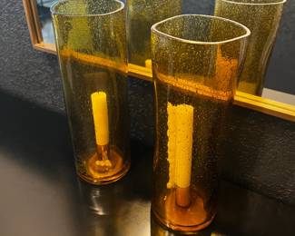 Glass Hurricane Candle Holders - Pair