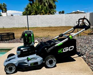 EGO battery-powered lawn mower with battery and charger