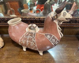 #33 - $70 - Peruvian folk art terracotta bull vessel ASKOS or Ceremonial libation pot