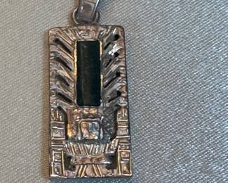 #72 - $40 -Stelring green turquoise pendant 