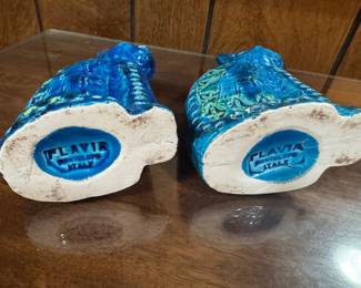#69 - $140 -Pair of of 1960-1970's Flavia Montelupo Italy Bitossi Ceramiche Tuscany - Pair of 2 blue cats - one ear repaired - 6 1/2" Tall