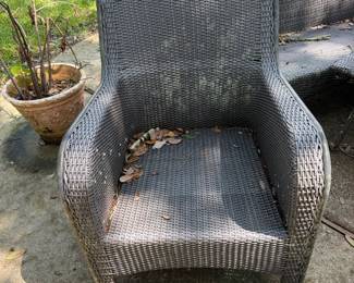 #59 - $200 - 4 piece all weather furniture set, couch, 2 arm chairs, table - needs cleaning