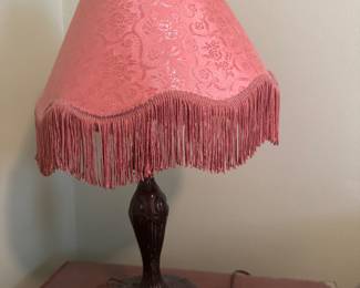 #30 - $70 - Pair of iron lamps with pink shades with fringes 22t