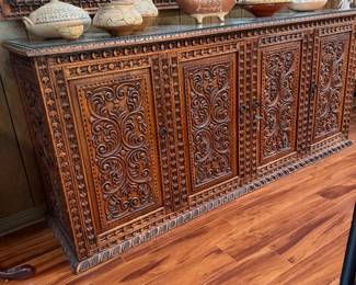 #10 - $1,000 - Peruvian carved sideboard 80x20x36 with mirror 79x377