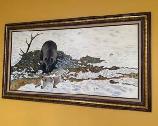 #21 - $150 - Bear painting signed DD Ebel 1985 56Lx31T