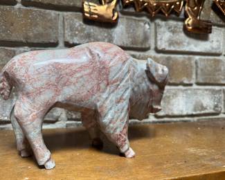 #37 - $90 - Hand carved pink and grey alabaster buffalo Southwestern