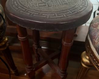 #19 - $60 - Tripod legs leather tooled top seat
