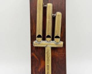 55 VintageBrassThreeHornWhistlewWoodenBox