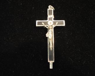 Vintage Pectoral Crucifix Hinged Silver w/Relics