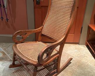525 antiquecanebackandseatwoodenrockin