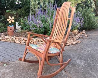 Hand-made, solid cherry wood rocker - a patio favorite, needs revarnishing